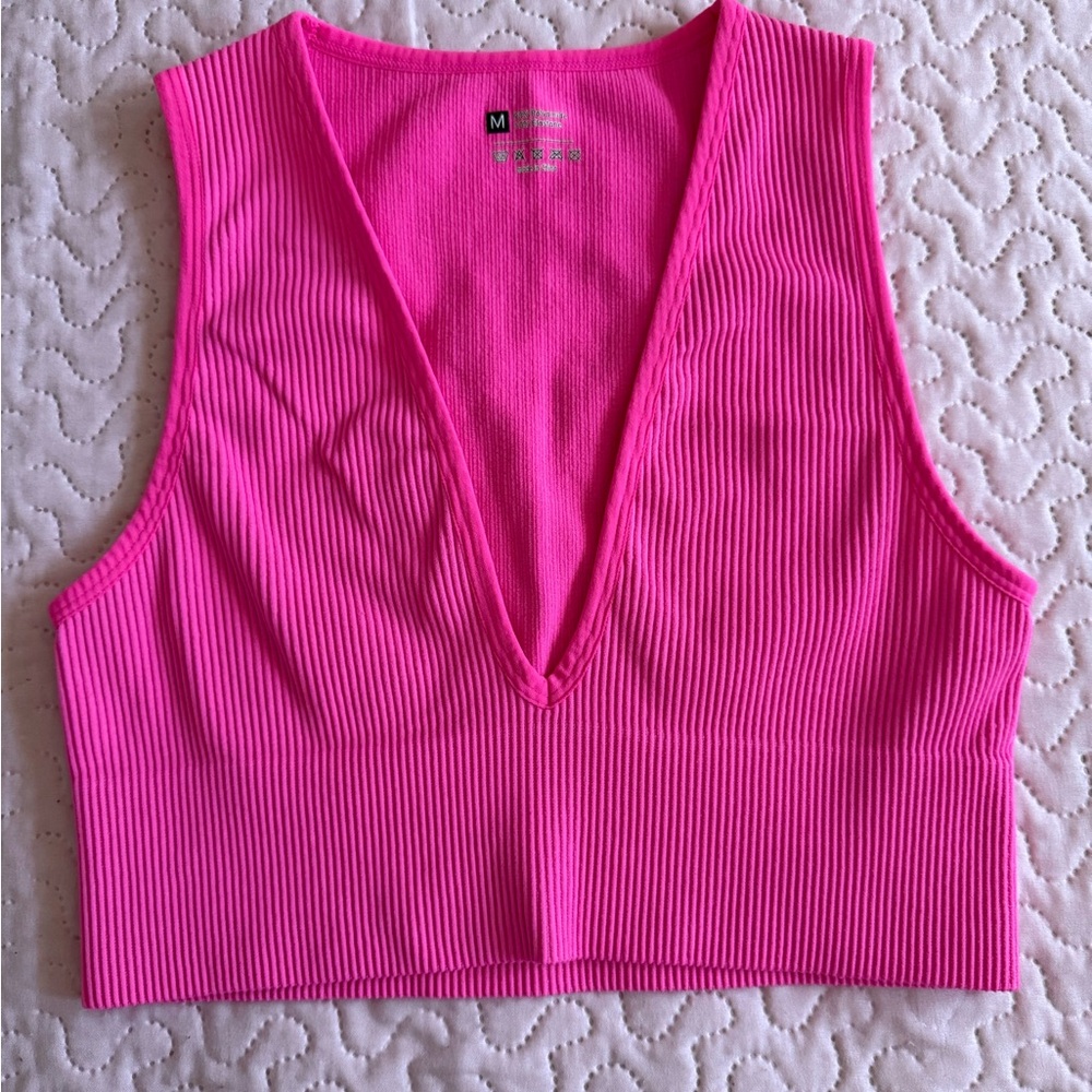 Vibrant Pink Ribbed Crop Top